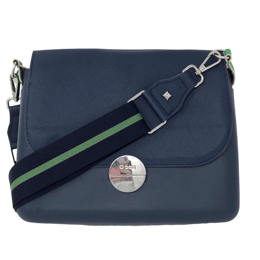 O Bag Glam Customizable Crossbody Purse Navy Blue Green Striped Strap Italy